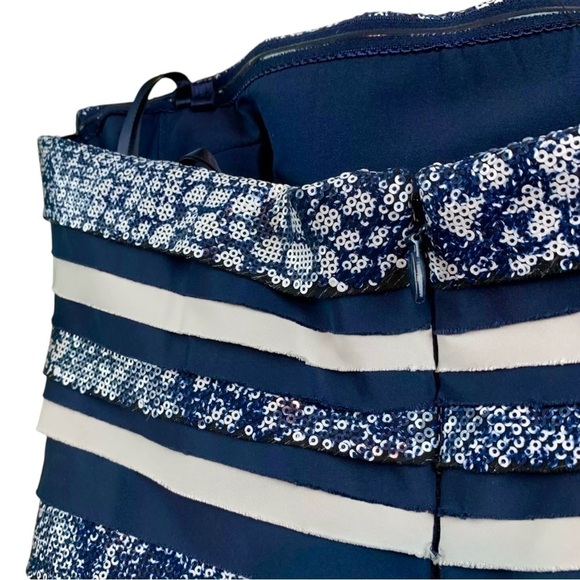 BCBG MaxAzria Milo Sequined Peplum Strapless Dress Navy White Size 2 - Picture 5 of 8